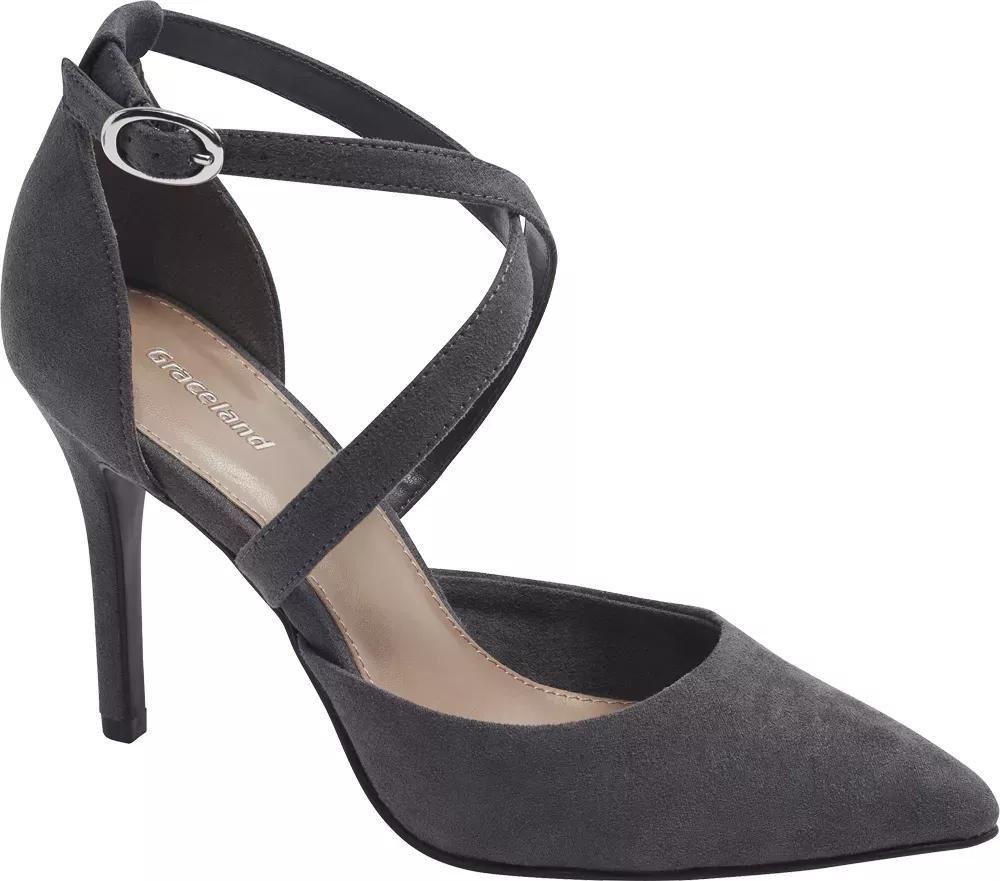 Grey High Heels Ankle Strap Pumps, , large image number 0