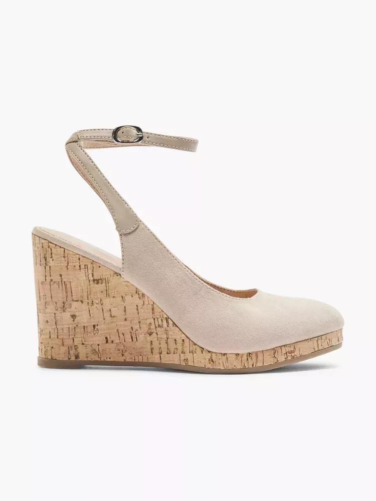 Beige Ankle Strap Wedge Heels, , large image number 0