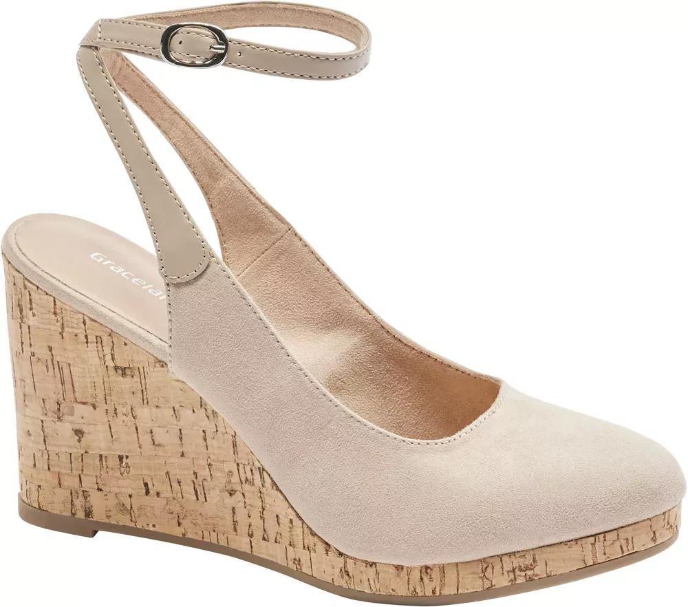 Beige Ankle Strap Wedge Heels, , large image number 6
