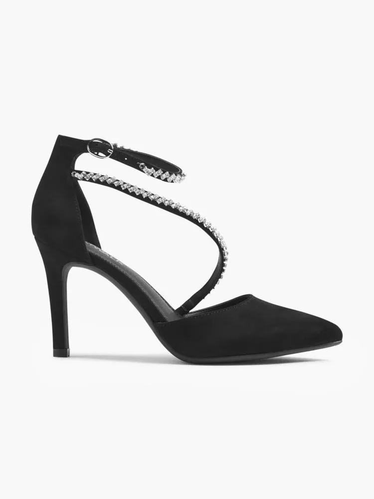 Black Rhinestone Ankle Strap Heels, , large image number 0