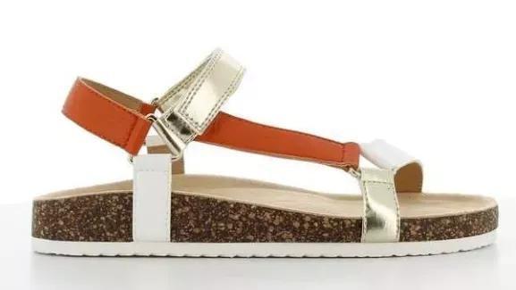 Cream Two-Strap Chain Sandals, , large image number 1