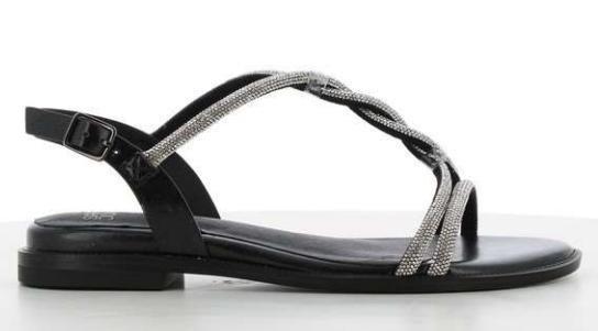 Black Embellished Strap Sandals, , medium