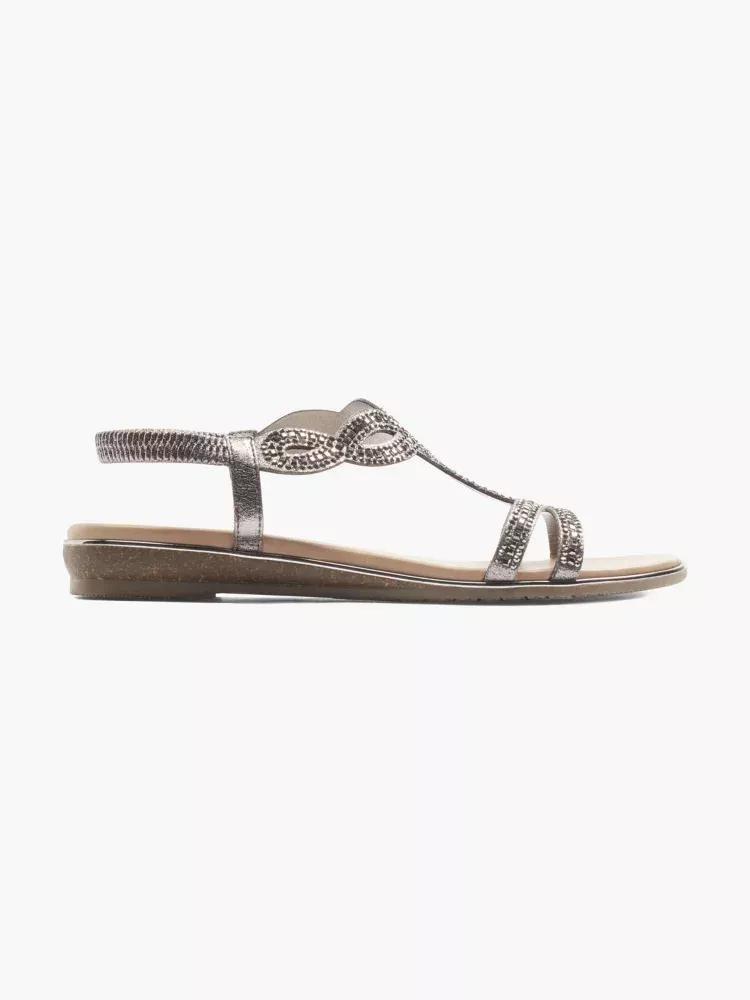 Graceland - Grey Sandals With A Metallic Look