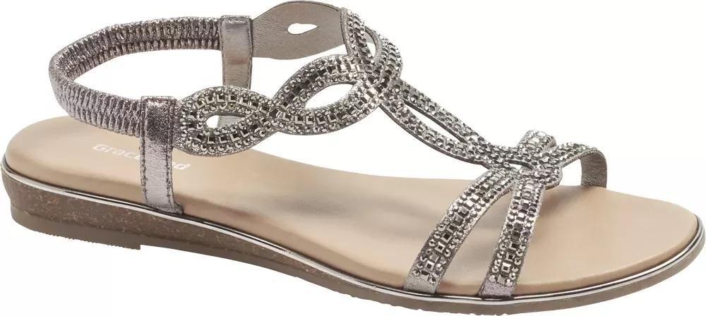 Grey Jewel Strapped Sandals, , large image number 1