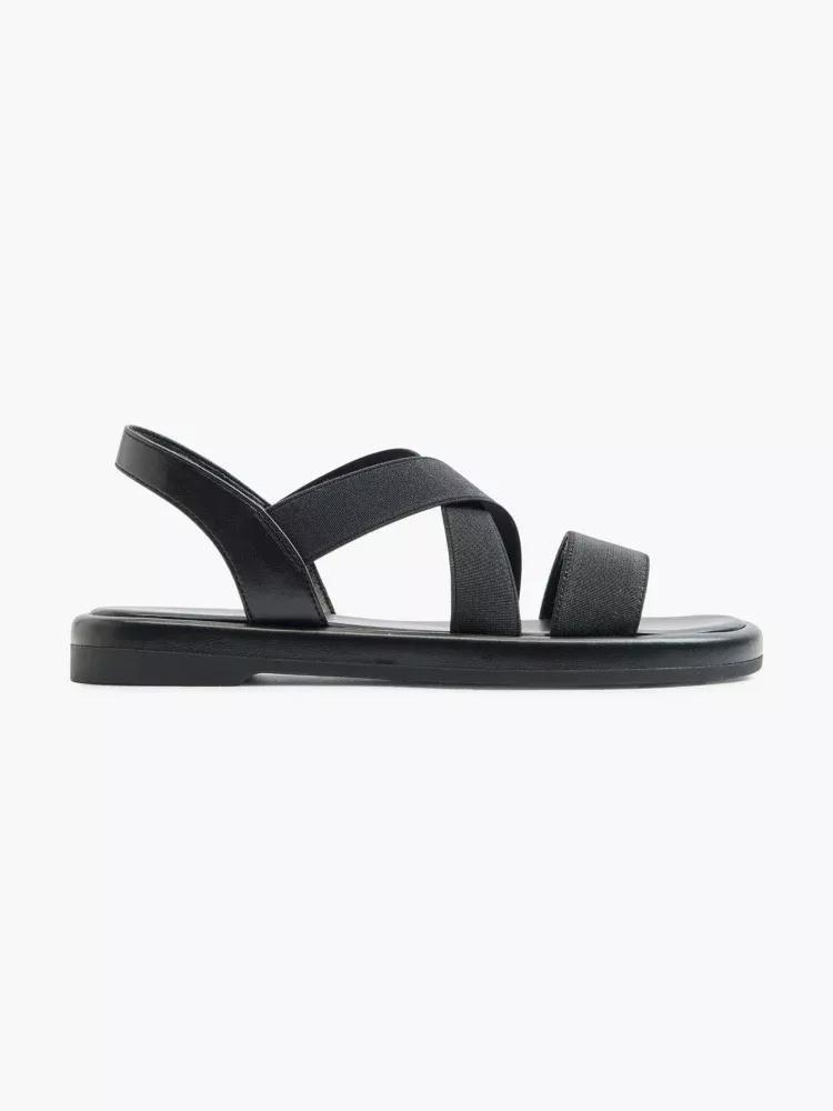 Black Elastic Strapped Sandals, , large image number 0