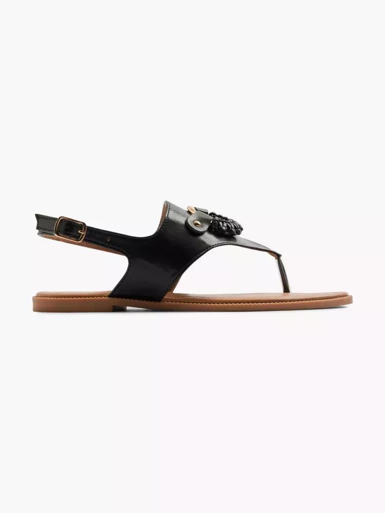 Black T-Bar Flat Sandals, , large image number 0