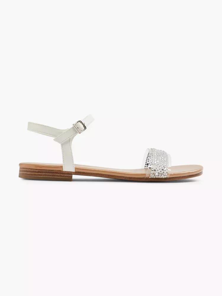 White Crystal Strap Sandals, , large image number 0