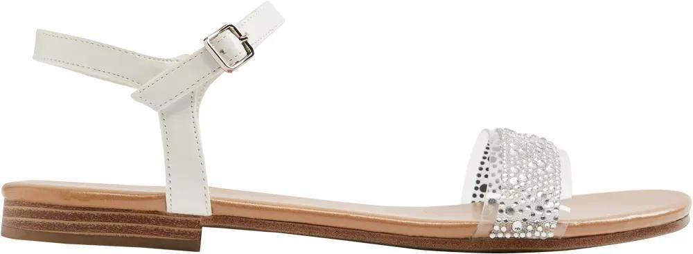 White Crystal Strap Sandals, , large image number 1