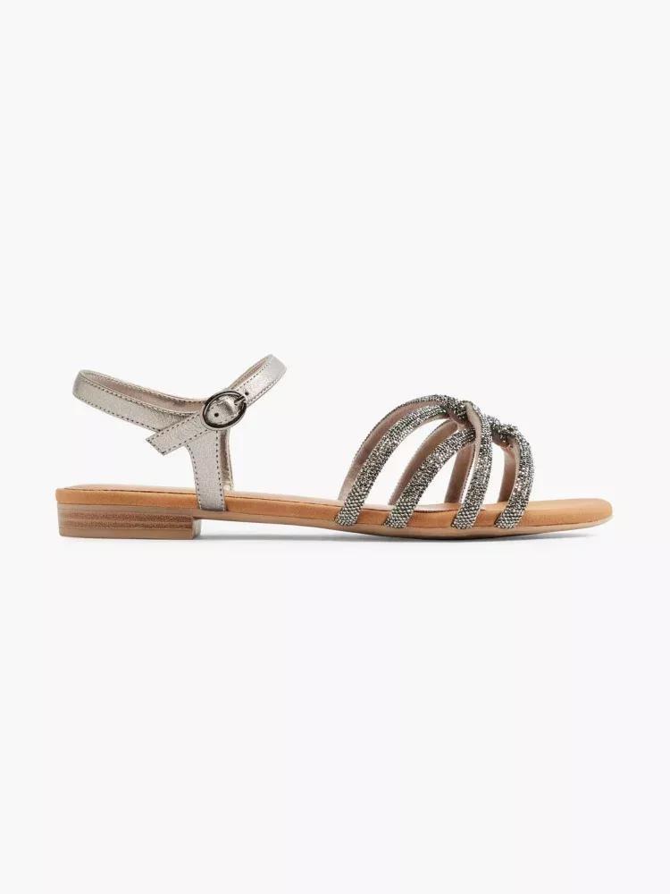 Grey Crystal Strap Sandals, , large image number 0