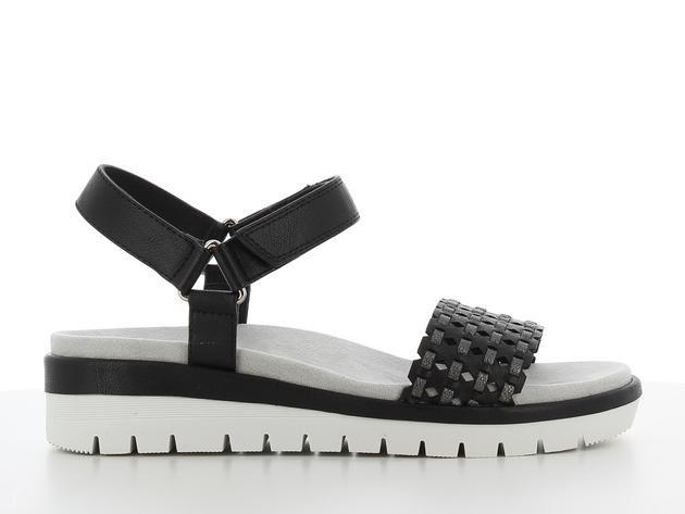 Black Woven Platform Sandals, , medium