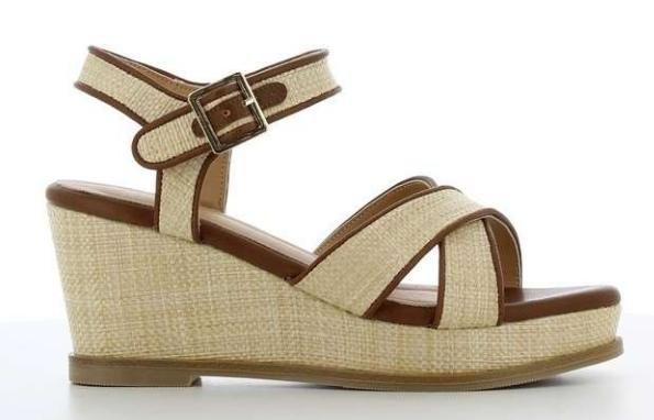Beige Woven Wedge Sandals, , large image number 0
