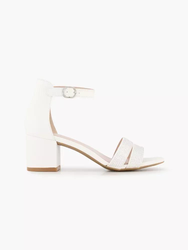 White Crystal Strap Block Heels, , large image number 0