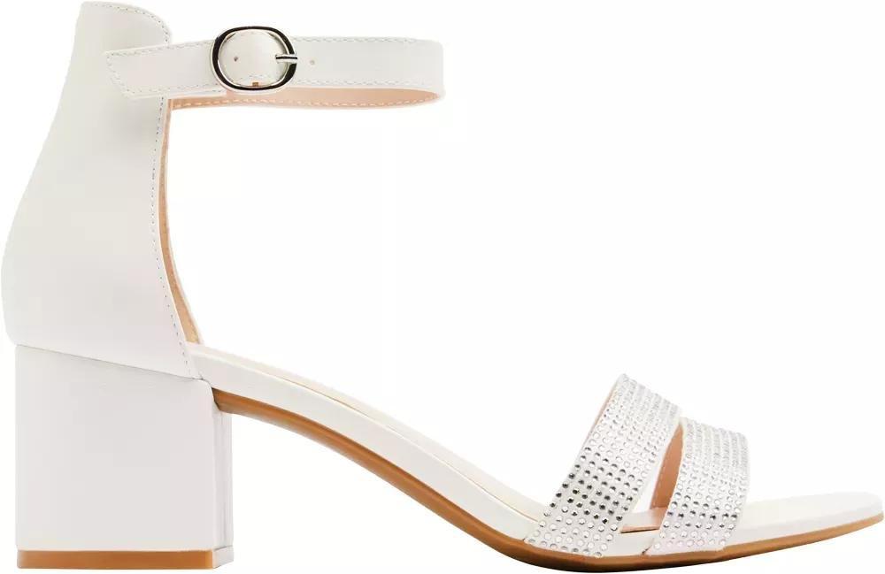 White Crystal Strap Block Heels, , large image number 1
