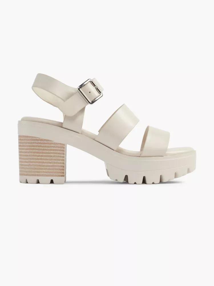 Beige Chunky Block Heels, , medium