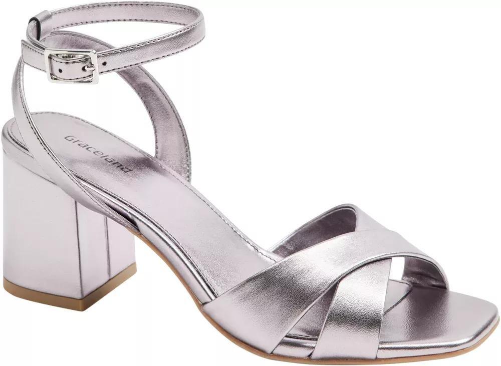 Grey Open Toe Block Heels, , large image number 1