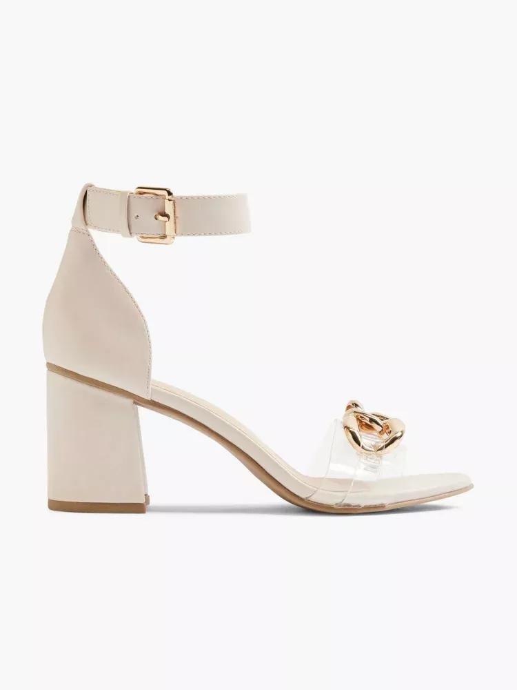 Beige Chain Detail Block Heels, , large image number 0
