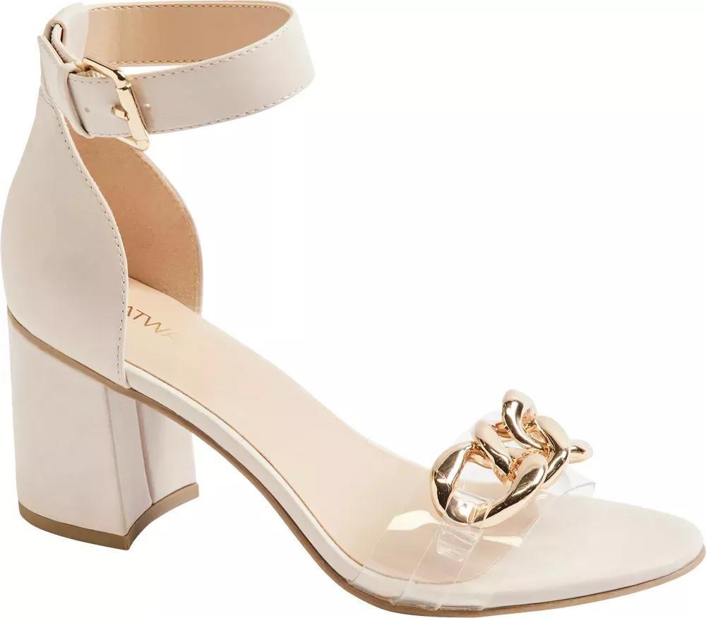 Beige Chain Detail Block Heels, , large image number 1
