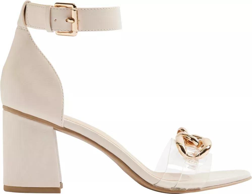 Beige Chain Detail Block Heels, , large image number 2