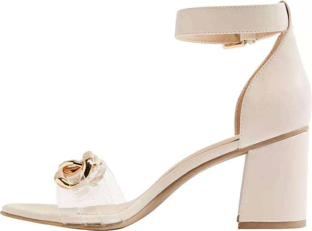 Beige Chain Detail Block Heels, , large image number 3