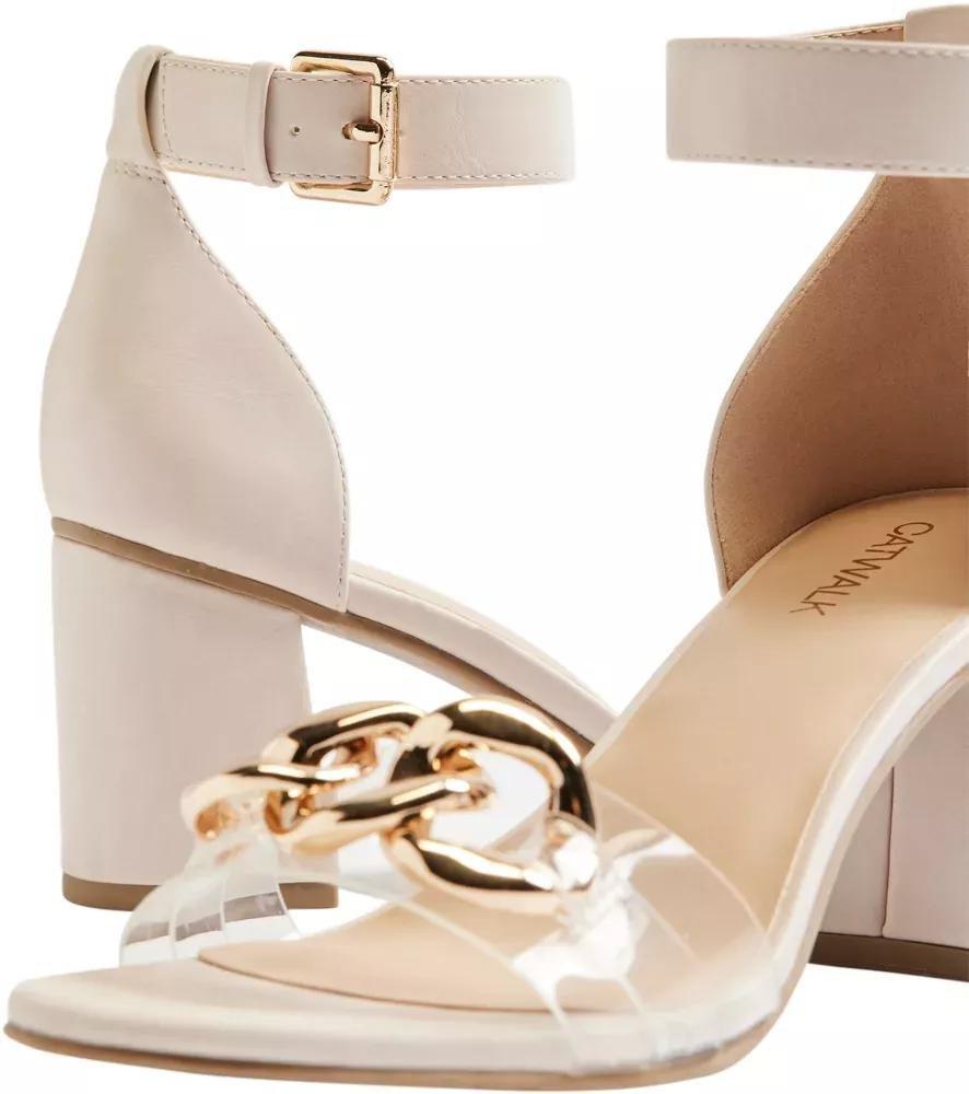 Beige Chain Detail Block Heels, , large image number 6
