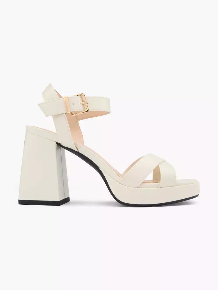 Beige Ankle Strap Block Heels, , large image number 0
