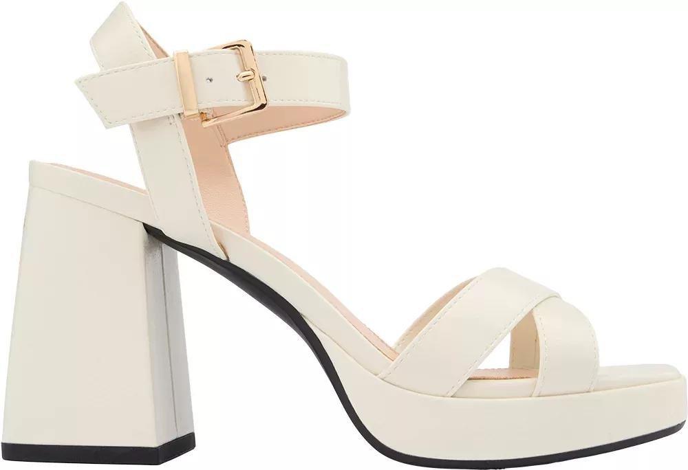 Beige Ankle Strap Block Heels, , large image number 1