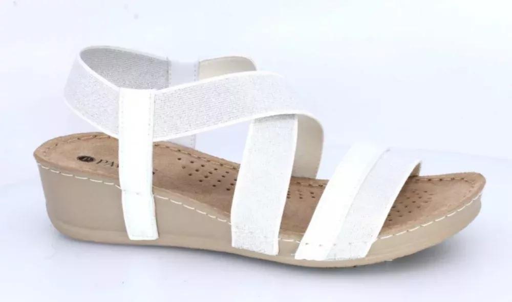 White Elastic Strap Wedge Sandals, , large image number 0