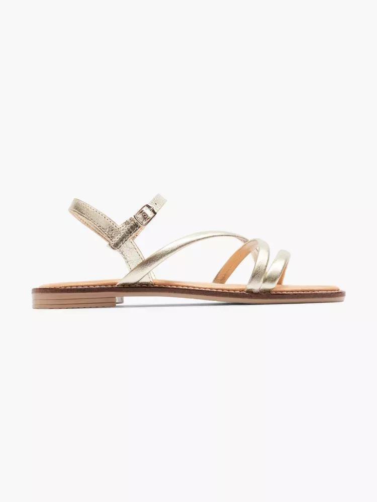 Gold Leather Open Toe Sandals, , large image number 0