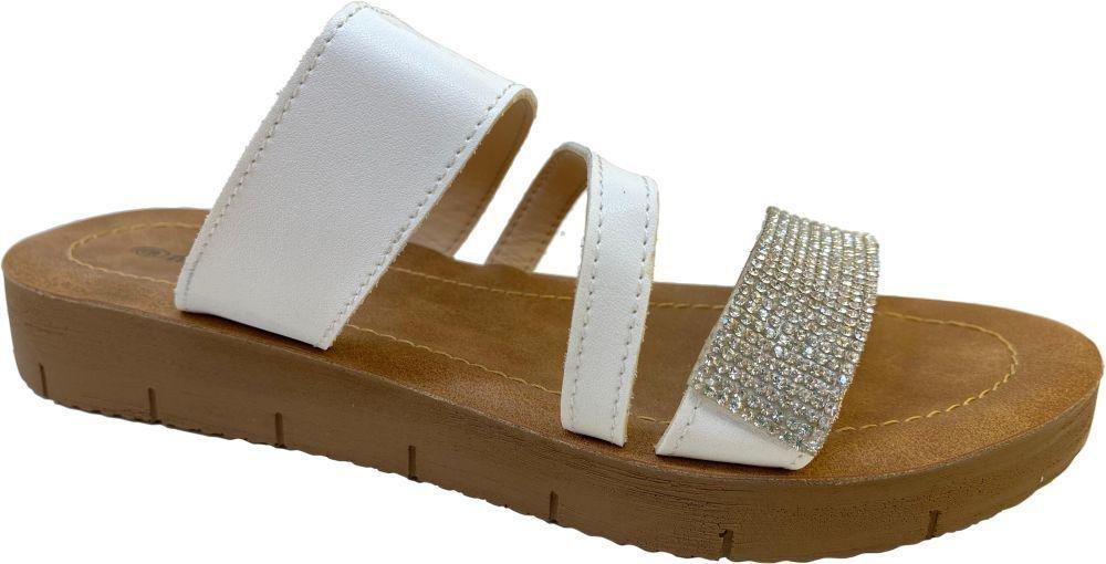White Rhinestone Platform Sandals, , large image number 0