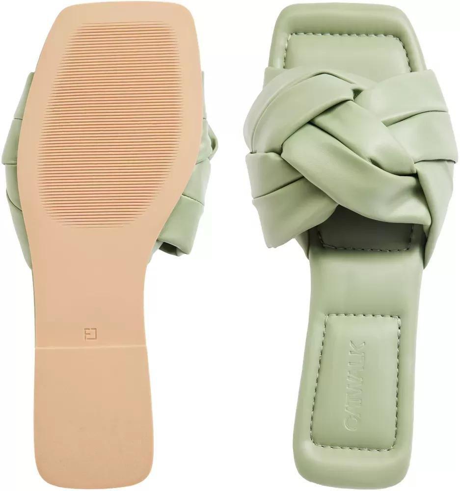 Green Woven Detail Slip-On Sandals, , large image number 4