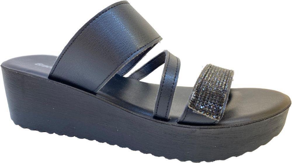 Black Rhinestone Wedge Sandals, , large image number 0