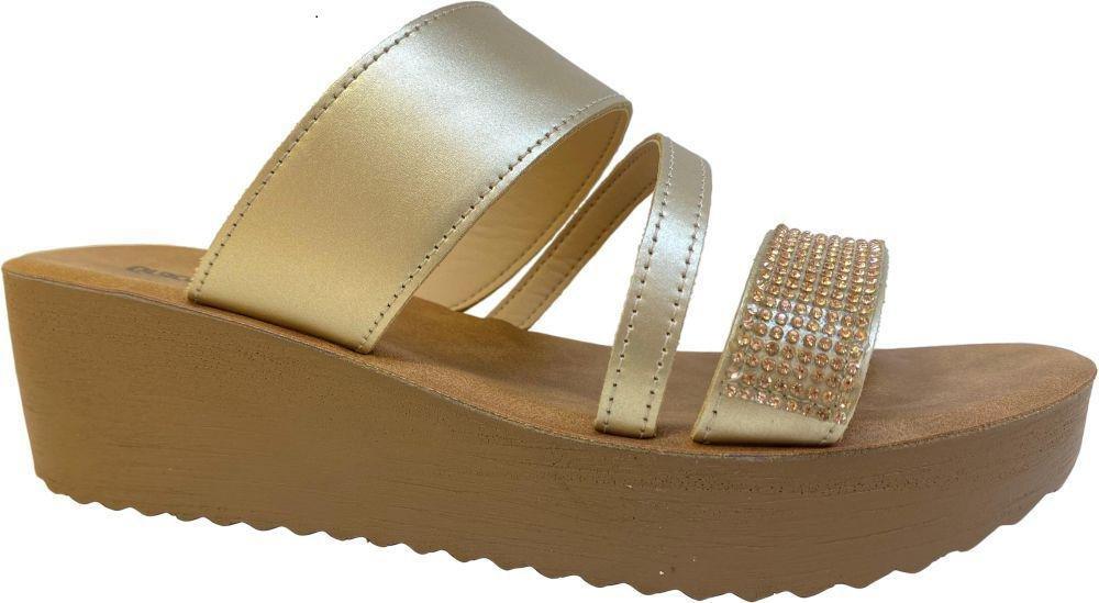Gold Rhinestone Wedge Sandals, , large image number 0