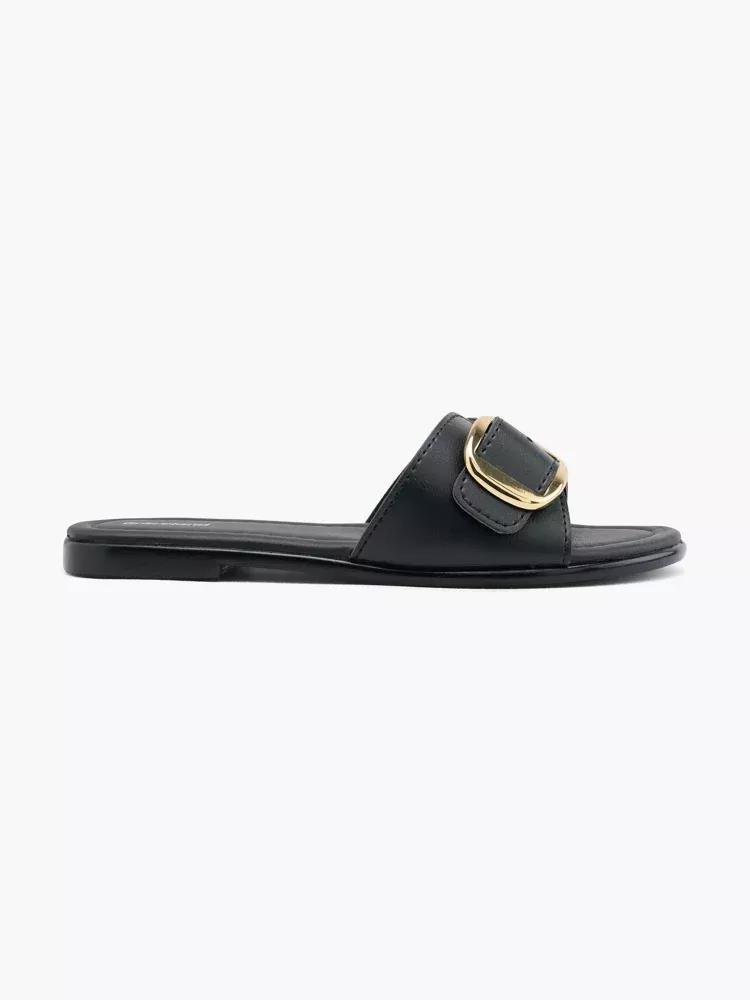 Black Leather Slides, , large image number 0
