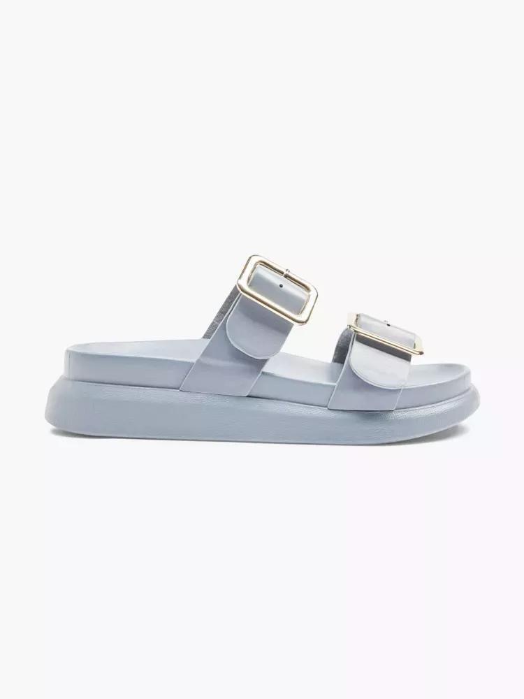 Blue Flat Slider Sandals With Buckles, , large image number 0
