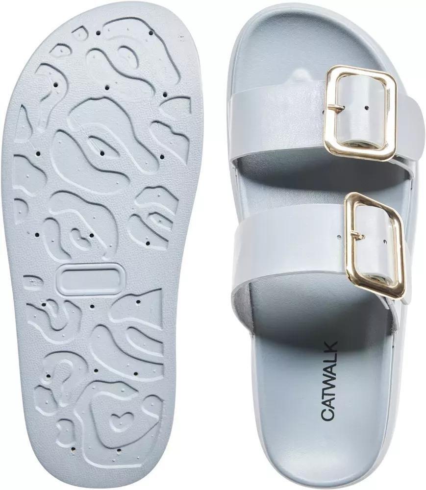 Blue Flat Slider Sandals With Buckles, , large image number 4
