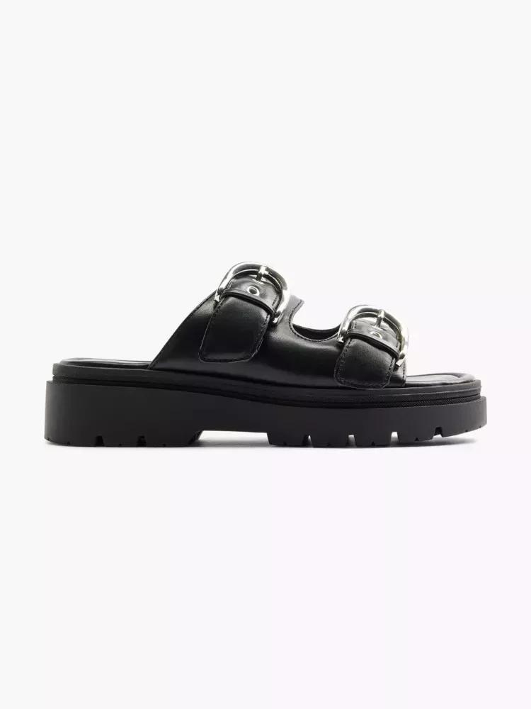 Black Buckle Detail Slippers, , large image number 0