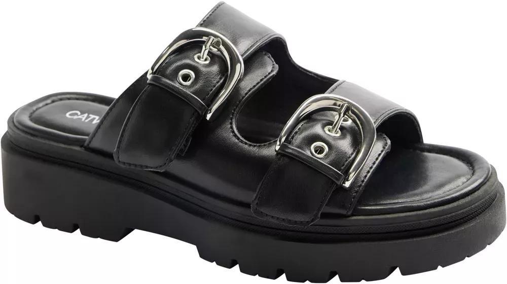 Black Buckle Detail Slippers, , large image number 1