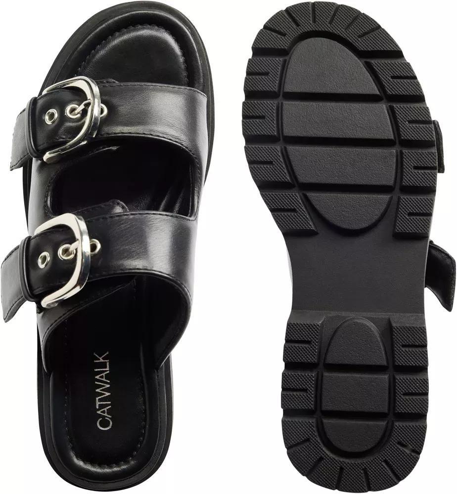 Black Buckle Detail Slippers, , large image number 4