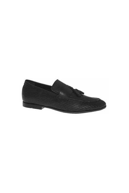Black Leather Loafers With Tassels, Men, , large image number 0