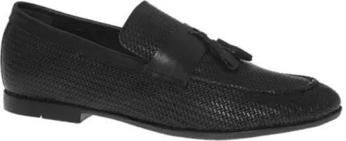 Black Leather Loafers With Tassels, Men, , large image number 2