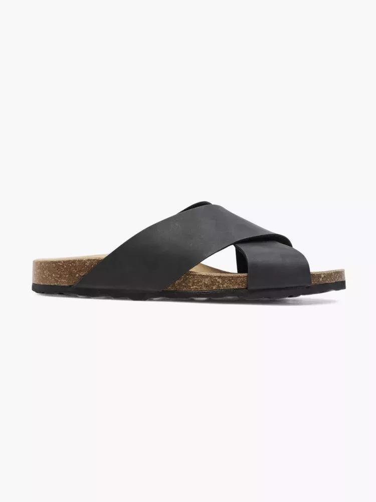 Black Leather Open Toe Mules, , large image number 0