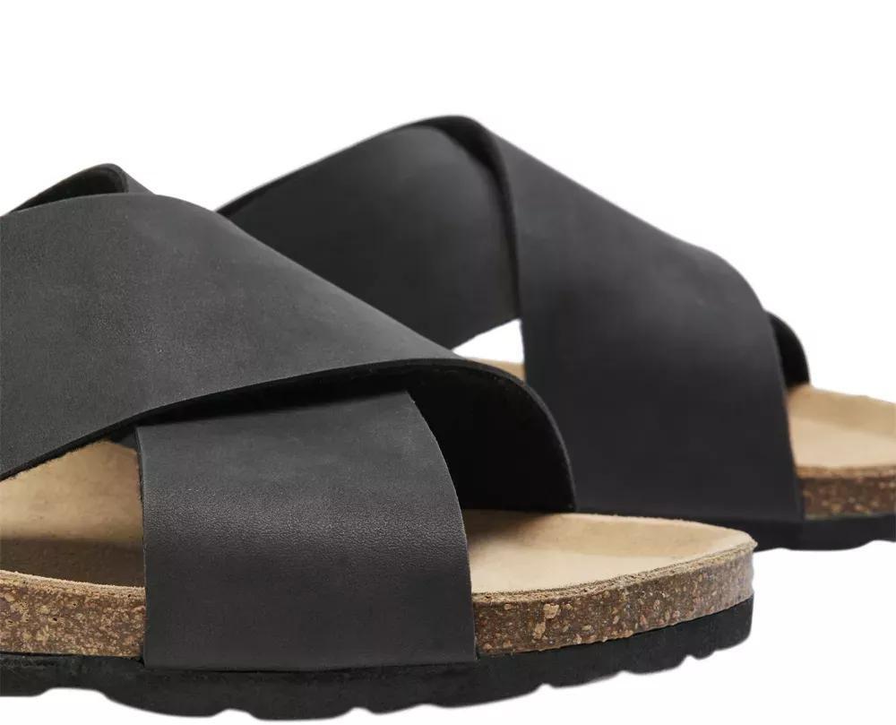 MPH one - Black Leather Open Toe Mules