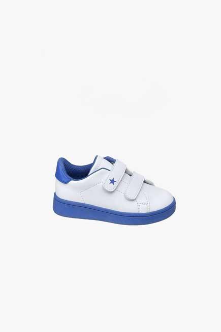 White And Blue Velcro Sneakers, Kids Boy, , large image number 0