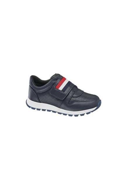 Navy Blue Perforated Sneakers With Velcro, Kids Boy, , large image number 0