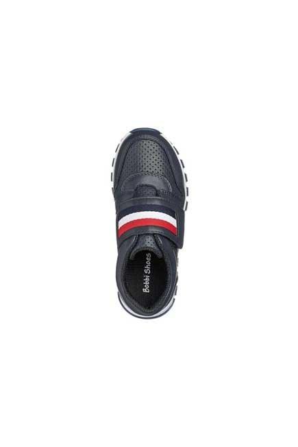 Navy Blue Perforated Sneakers With Velcro, Kids Boy, , large image number 1