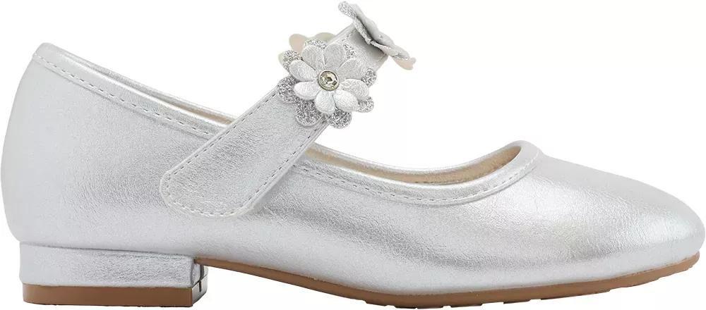 Silver Flower Detail Ballerinas, Kids Girls, , large image number 1