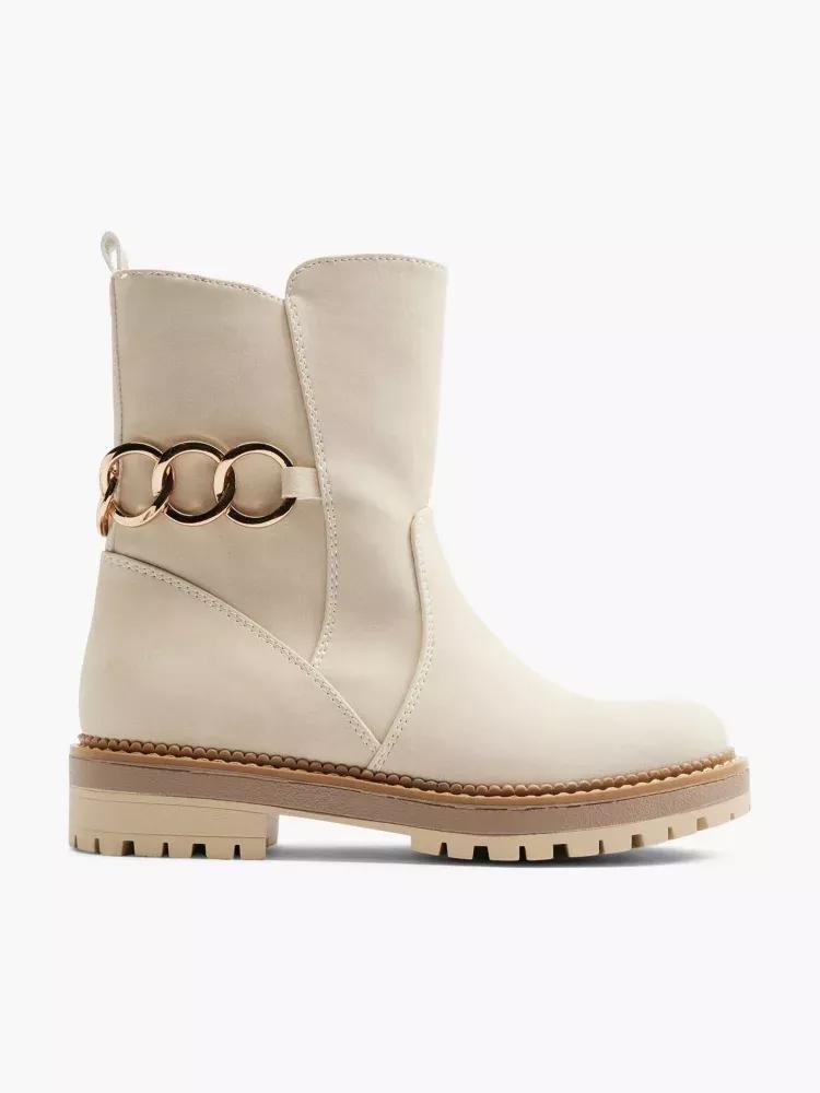 Beige Chain Detailed Boots, Kids Girls, , large image number 0