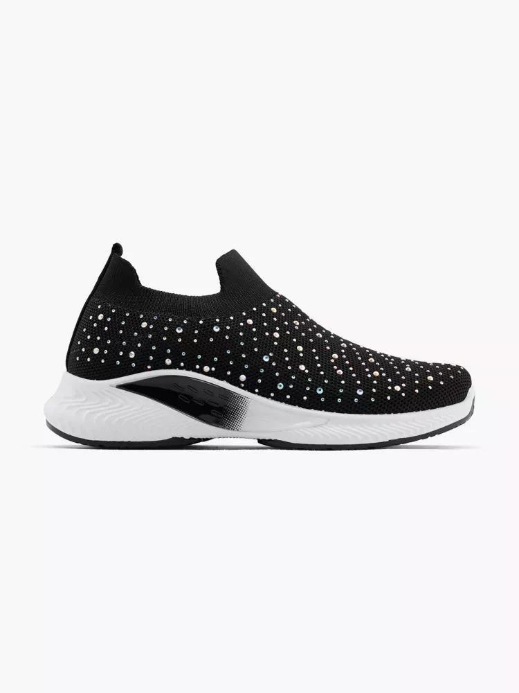 Black Rhinestone Detail Slip-On Sneakers, , large image number 0