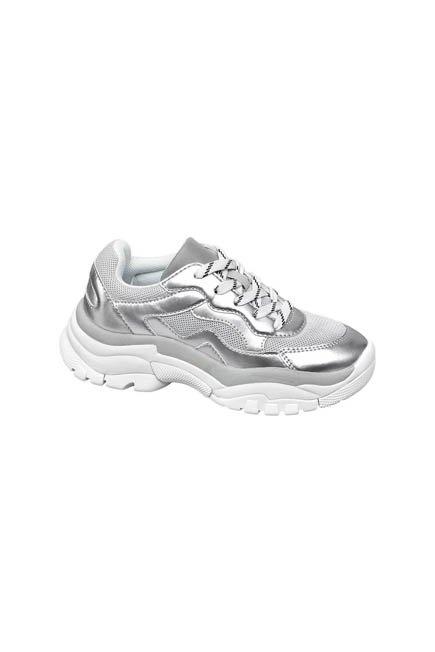Silver Chunky Sneakers, Kids Girl, , large image number 0