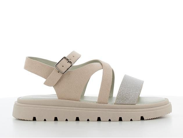 Beige Glitter Strap Platform Sandals, , medium